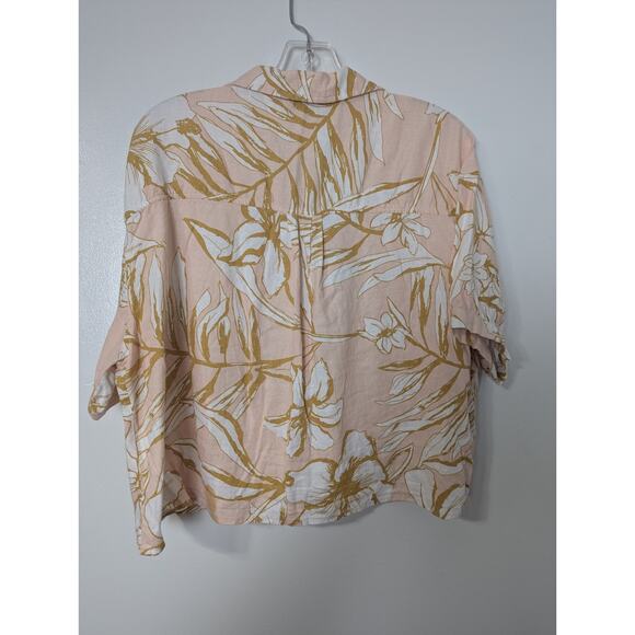 Rachel Zoe Size XL Linen Blend Button Up Cropped Shirt Short Sleeve Hawaiian - Picture 8 of 10